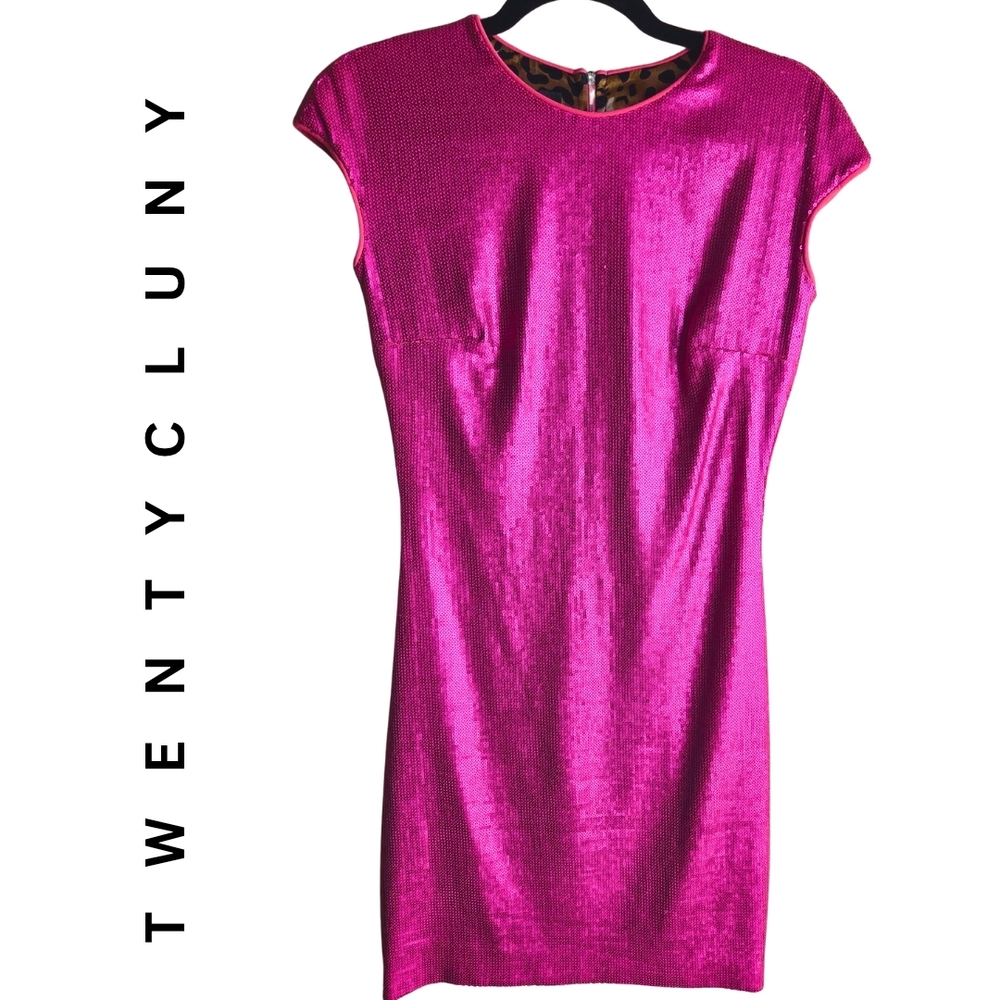Twenty Cluny Pink Sequin Mini Dress Leopard Lining